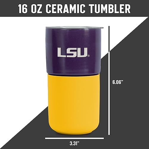 Miniatura 473 de Rico Industries NCAA Miami of Ohio Redhawks - Vaso de cerámica de 16 onzas con agarre de silicona, grabado láser profundo, diseño de color negro