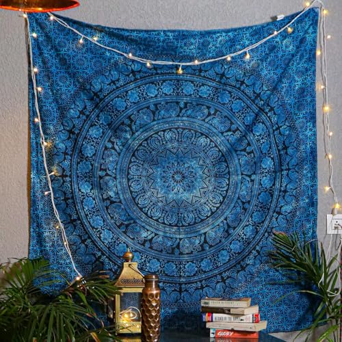 Image of Craft Trade 50x60 Inches Blue Cotton Mandala Ombre Wall Hanging Tapestry