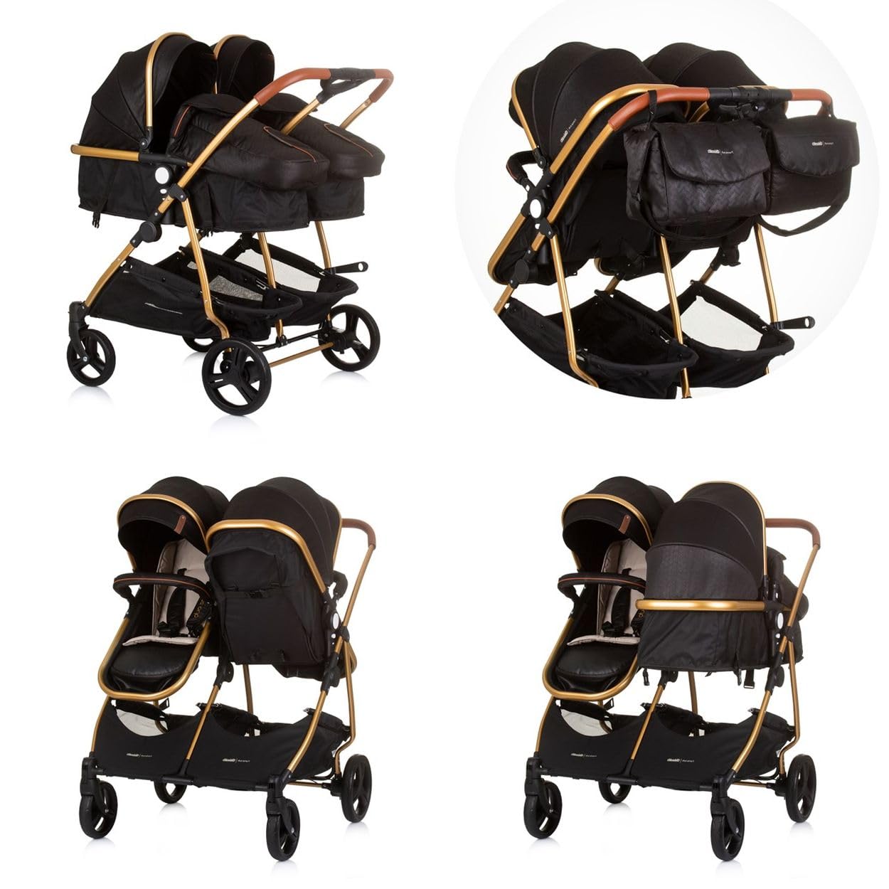 Chipolino, passeggino per fratelli, New Twin Duo Smart, pieghevole, cestino, colorazione:nero