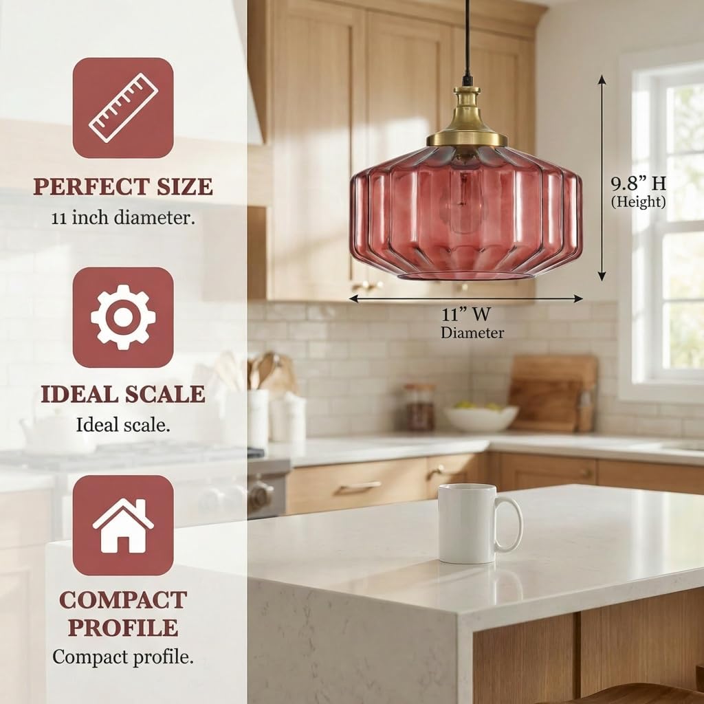 Purple Glass lampshade,Retro Style Pendant Chandelier with Plug-in Cord, a Hanging lamp Suitable for Bedroom, Living Room and Kitchen
