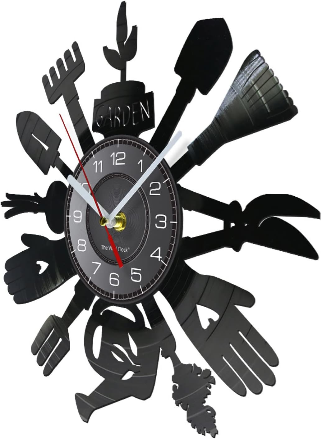 12 inch Wall Clock Gardening Tools Wall Clock Kitchen Wall Decor Cultivator Vinyl Record Wall Clock Watch Greenhouse Housewarming Gift for Gardener for Vintage Room Decoration