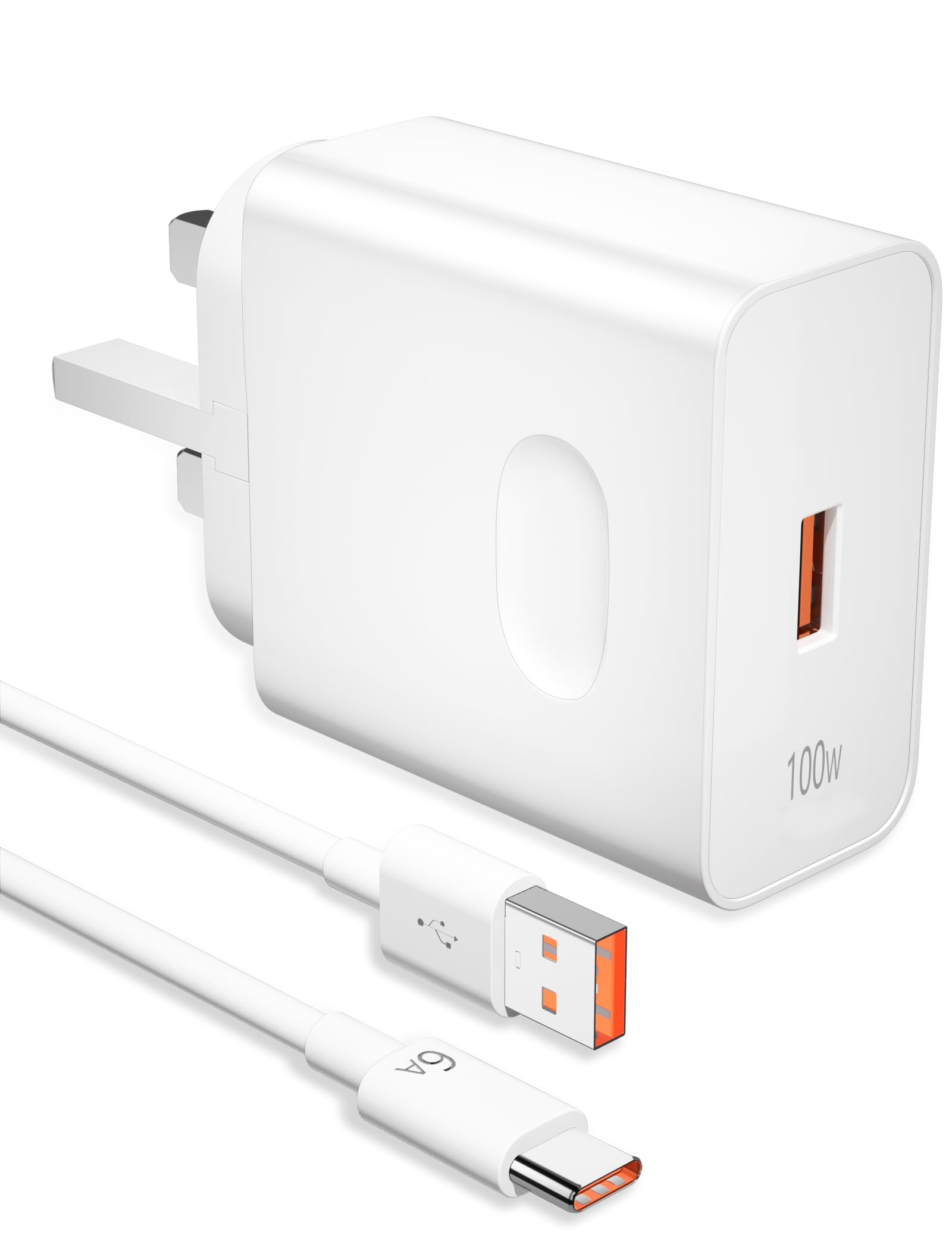 100W USB Plug Fast Charger for Honor 400 200 Pro/Smart/600 Lite, USB Charger Plug Power Adapter w/6A Fast Charging Cable 1M for Honor X5c X6c X6b X8d X9d Magic6 7 Lite 8 Pro 90 70 Pad 10 9 X9a X9 X8a