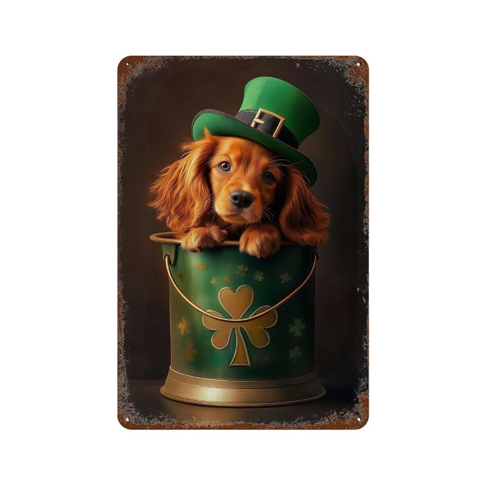 Vintage Rust Metal Sign with St Patrick Irish Setter Design 11.8"x7.9", for Farmhouse, Kitchen And Entryway Decor, Novelty Wall Decor