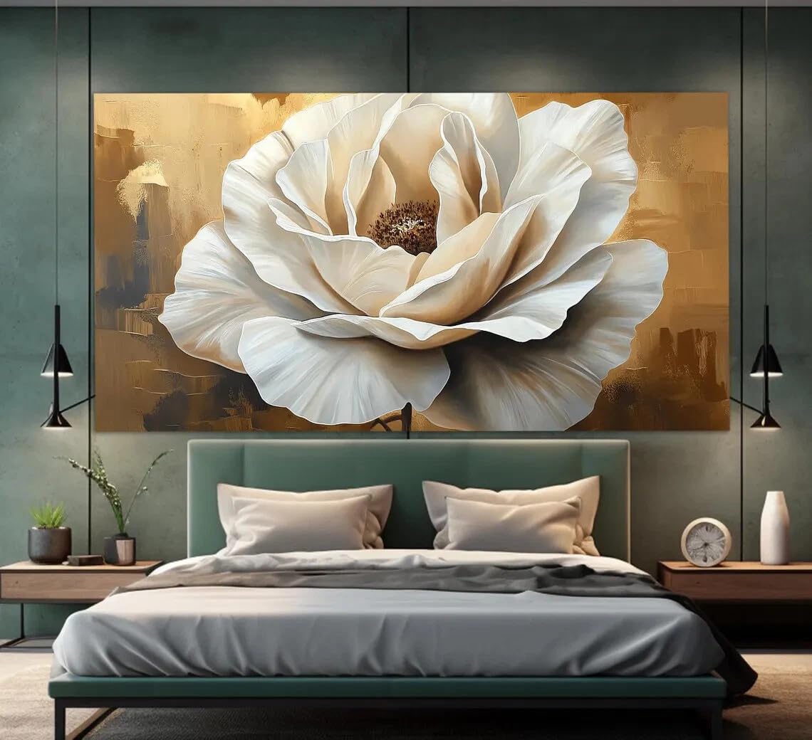 awtrhfc Abstract White Flower On Gold Floral Wall Art Canvas Unframed Print Art for Living Room Home Decor(75x150cm(30x59in)/No frame)
