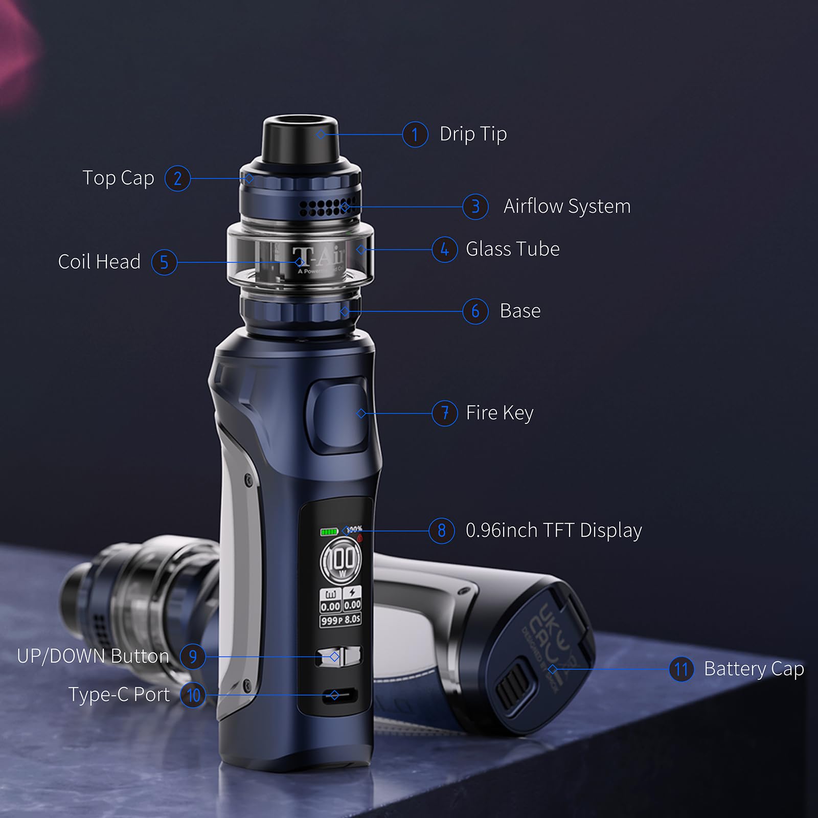 SMOK Mag Solo Mod Kit 100W T-Air Tank 5 ml 21700 18650 ohne Akku Schwarz | TA 0,2 Ohm und 0,4 Ohm Coils, auslaufsicheres Top-Fill-System, TFT-Display, USB-C-Laden, ohne Nikotin