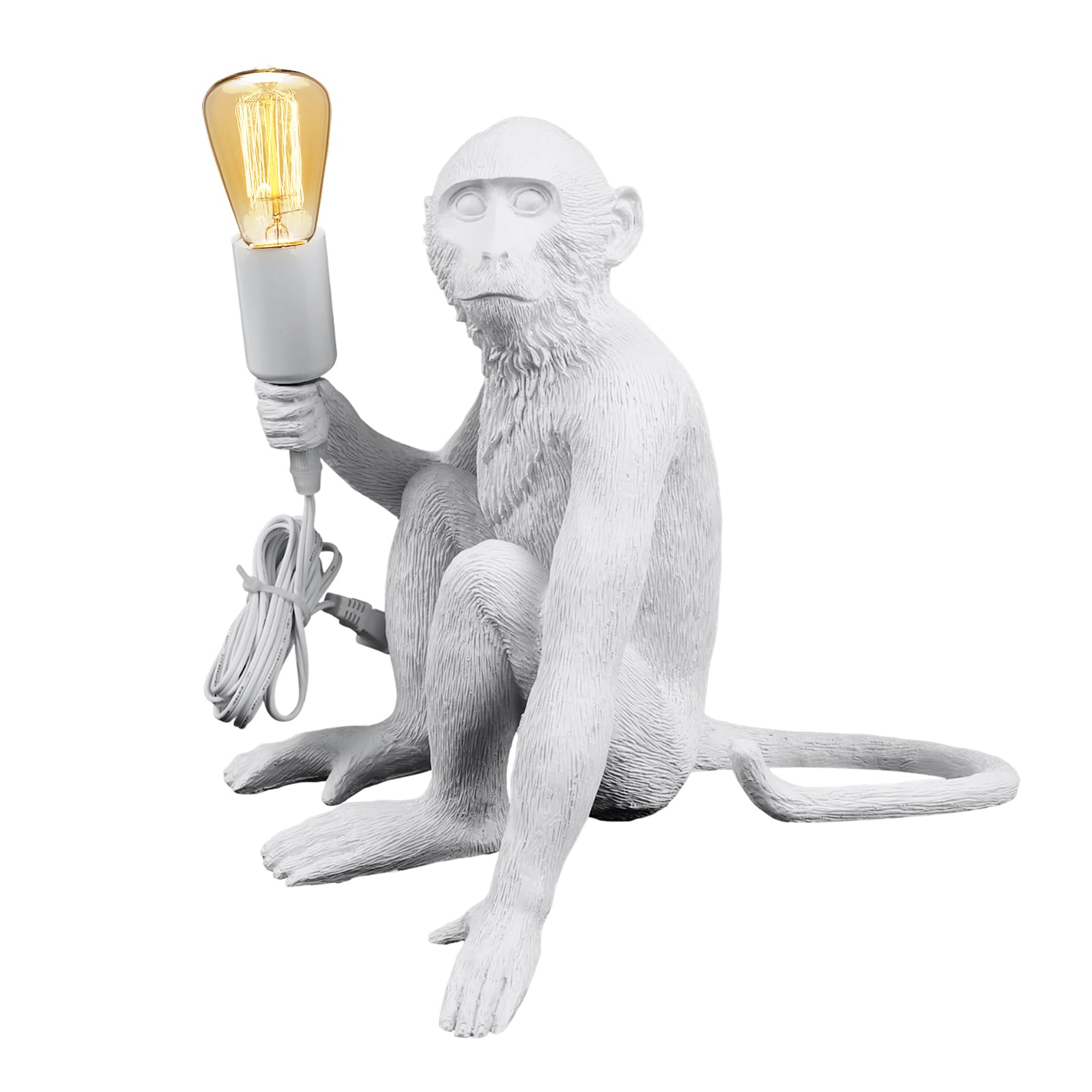 HuaShuani Monkey Desk Lamp, Bedside Monkey Statue Light, Creative Resin Table Light Lighting Fixture for Bedroom, Kids Room, Dining Living Room-White