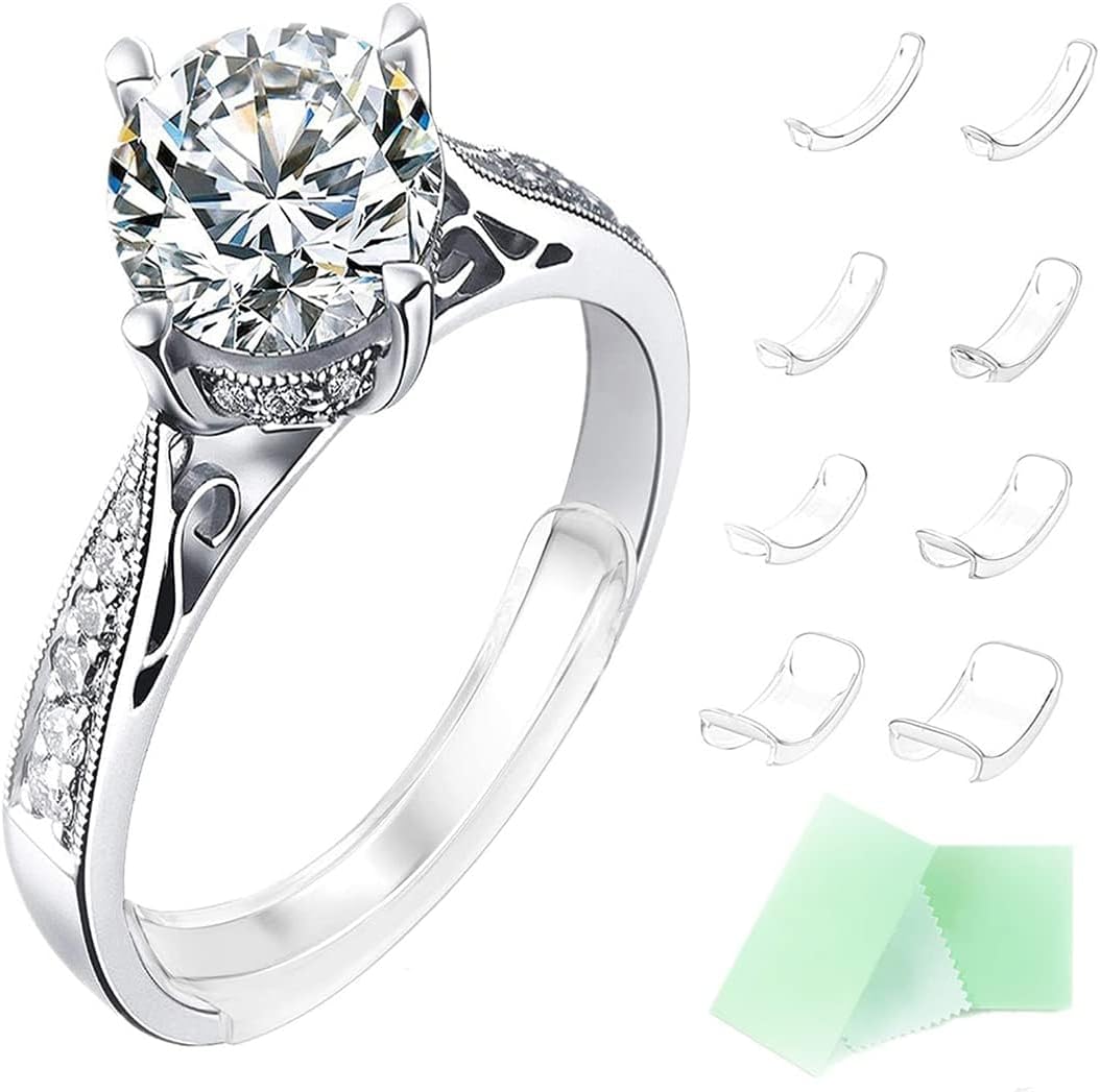 ELECDON 8 Pcs Ring Size Adjuster, Invisible Ring Size Adjuster for Loose Rings with 8 Sizes, Ring Adjuster Fit Any Rings Guard Spacer, Ring Size Reducer Spacer Ring Guard With Wiping Cloth