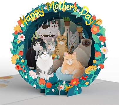 Lovepop Cat Mom Pop Up Card - 3D Cute Cat Greeting Card for Mom, Wife, Daughter, Sister Mothers Day 5x7 with Envelope