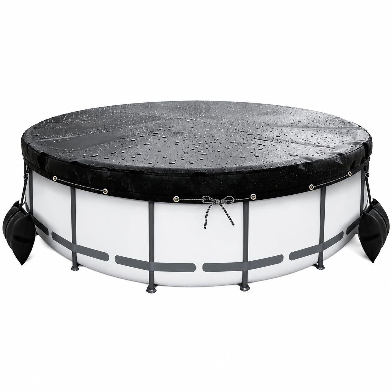 Copertura per Piscina Rotonda Fuori Terra in Tessuto Oxford Impermeabile, Protezione per Tutte le Stagioni, Nero, Nero, 12FT 366 * 20cm
