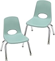 Vista 19 de FDP 13050-LG - Silla escolar apilable de 18 pulgadas, asiento apilable para estudiantes con patas de acero cromado y deslizadores giratorios