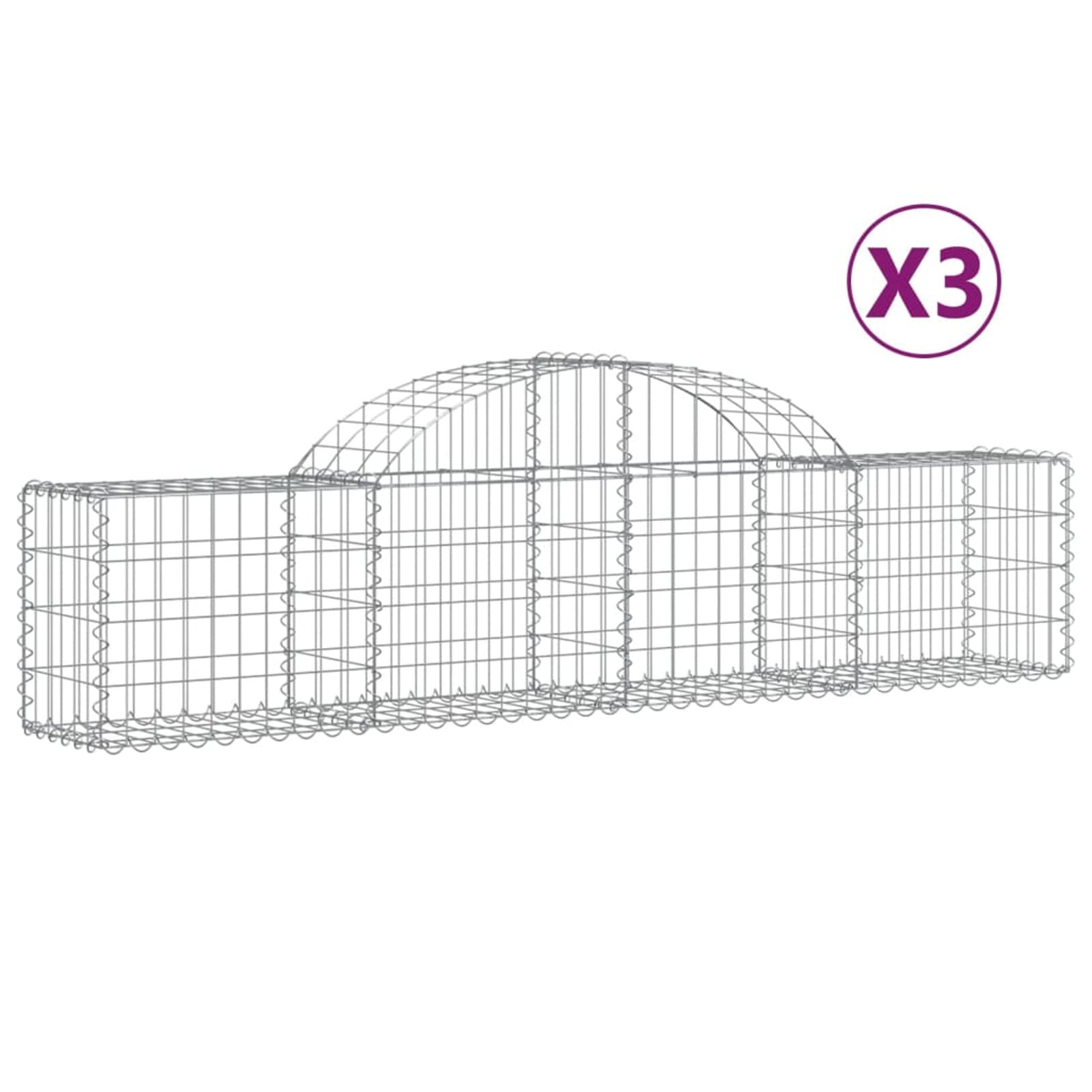 Homgoday Gartenabgrenzung mit Hochbogen - Dekorative Gabionenwand aus verzinktem Eisen, Silber, 200x30x40/60 cm, für Terrasse und Vorgarten Model3146048