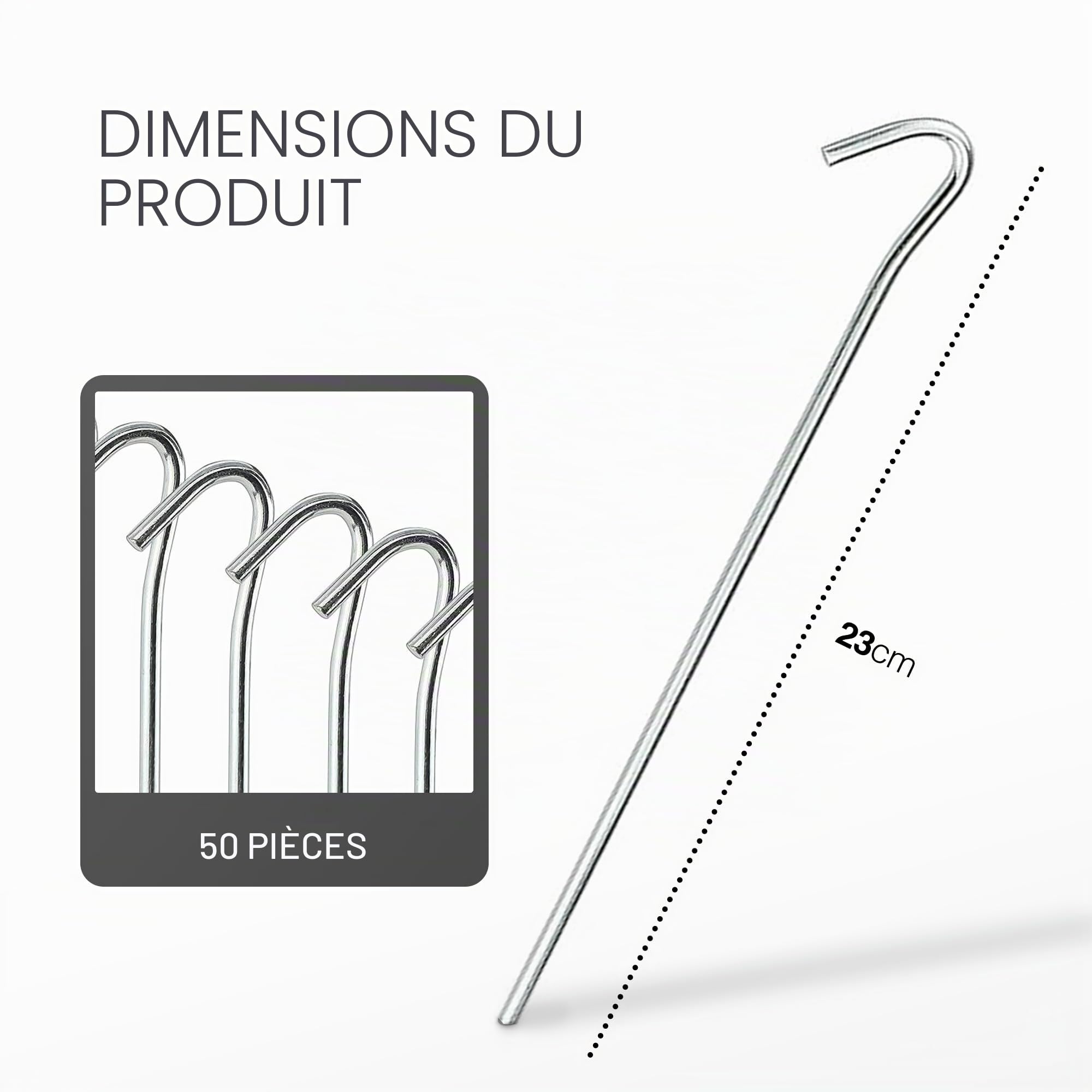 KEPLIN Lot de 50 piquets de Tente en Alliage d'acier galvanisés, antirouille et durables, Parfaits pour Le Camping, la Plage, Le Jardin, Le But de Football et la tonnelle