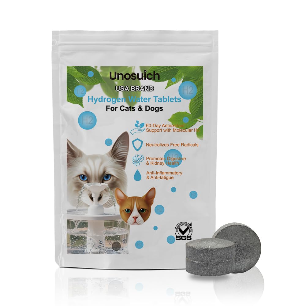 Pet Hydrogen Water Tablets, Hydrogen Supplement for Dogs & Cats, Supports Cellular Health & Mobility, Natural Dog & Cat Antioxidant, Pet Water Feeder Filter for Travel (60 Tablets)