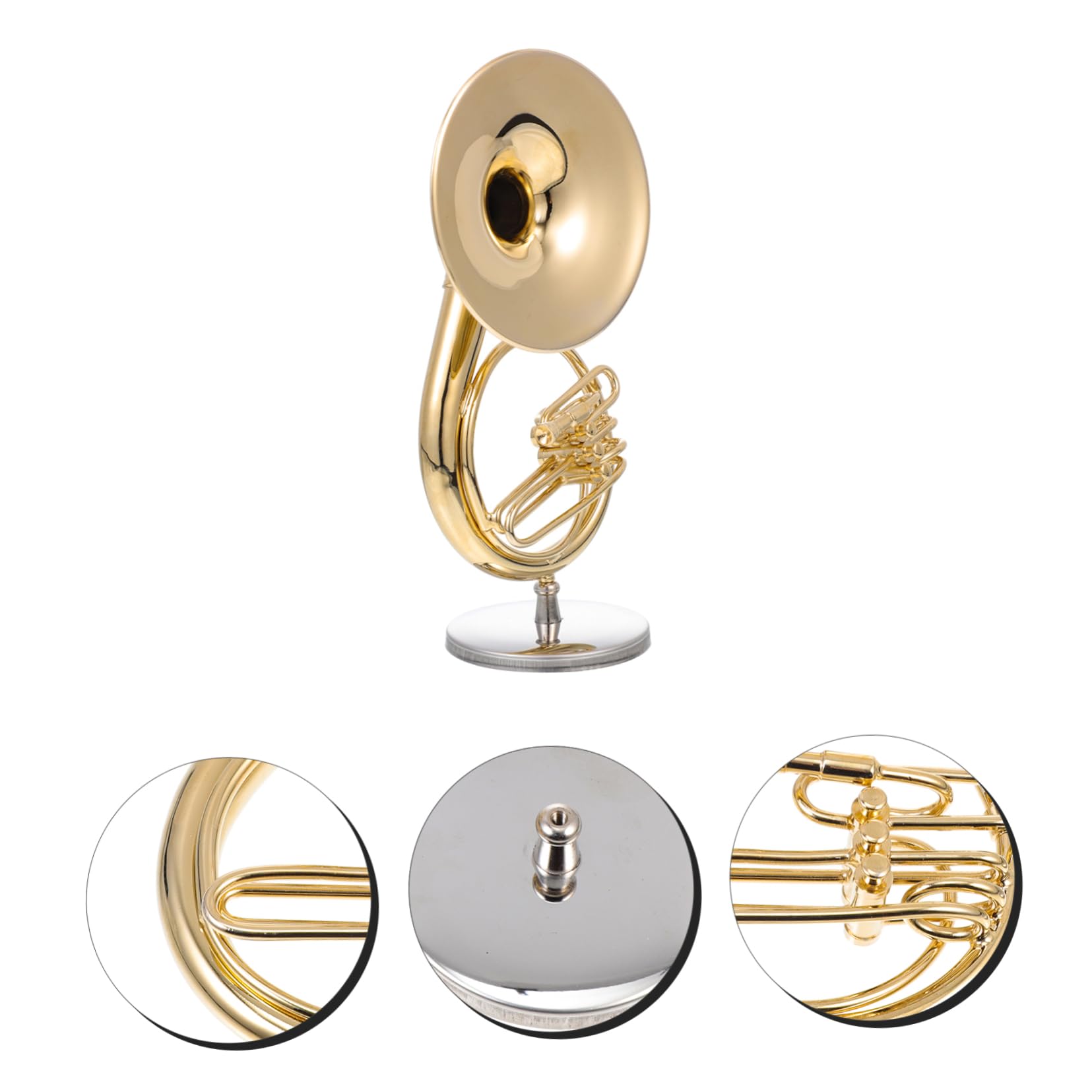 Toyvian Mini Strumento Musicale Mini Sousafono Oro 13cm in Rame Base e Scatola di Conservazione, Decorazione Lucida per Casa e caffè