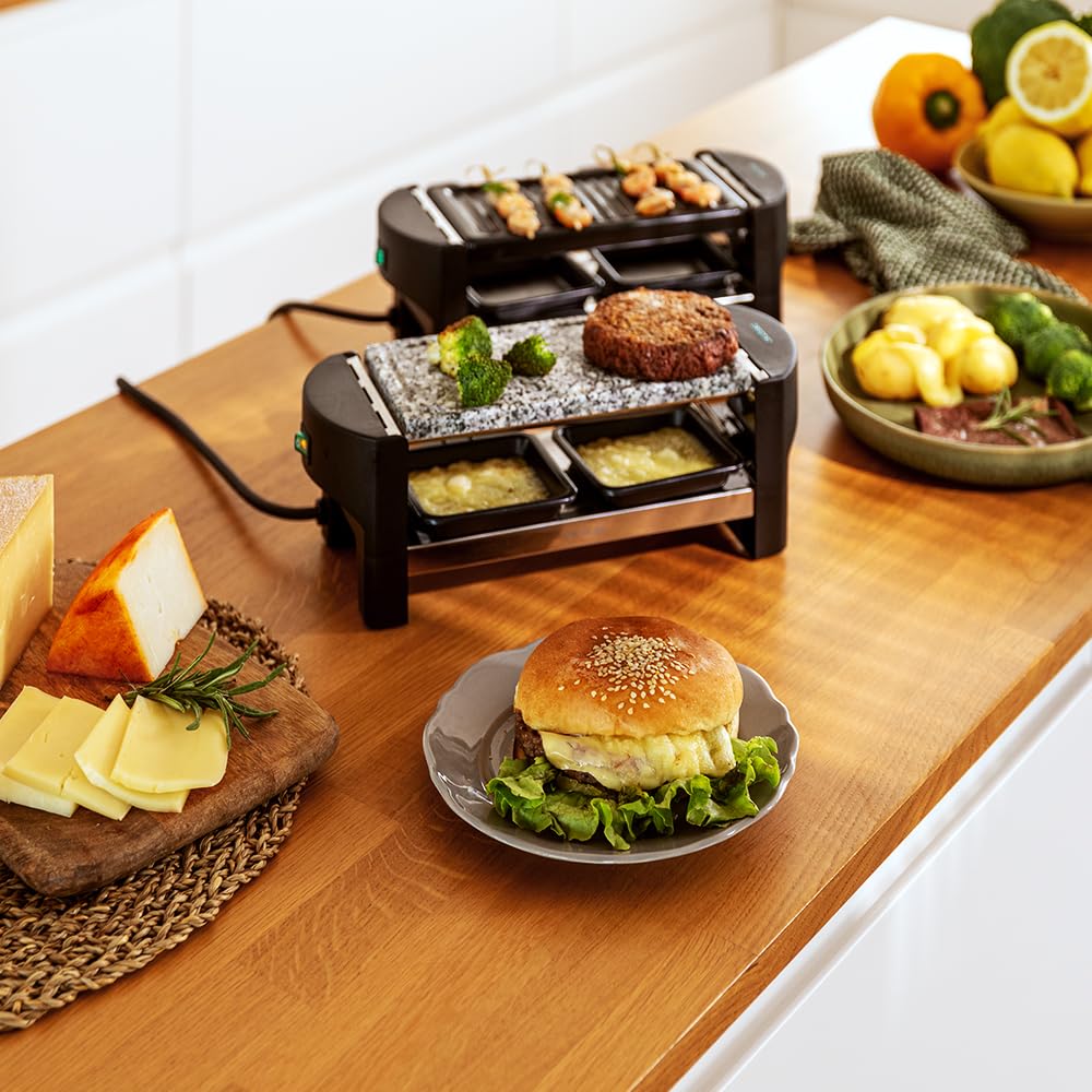 Cecotec Raclette z grillem elektrycznym 3200 W AllStone dla 2 osób, stal nierdzewna, nieprzywierająca płyta