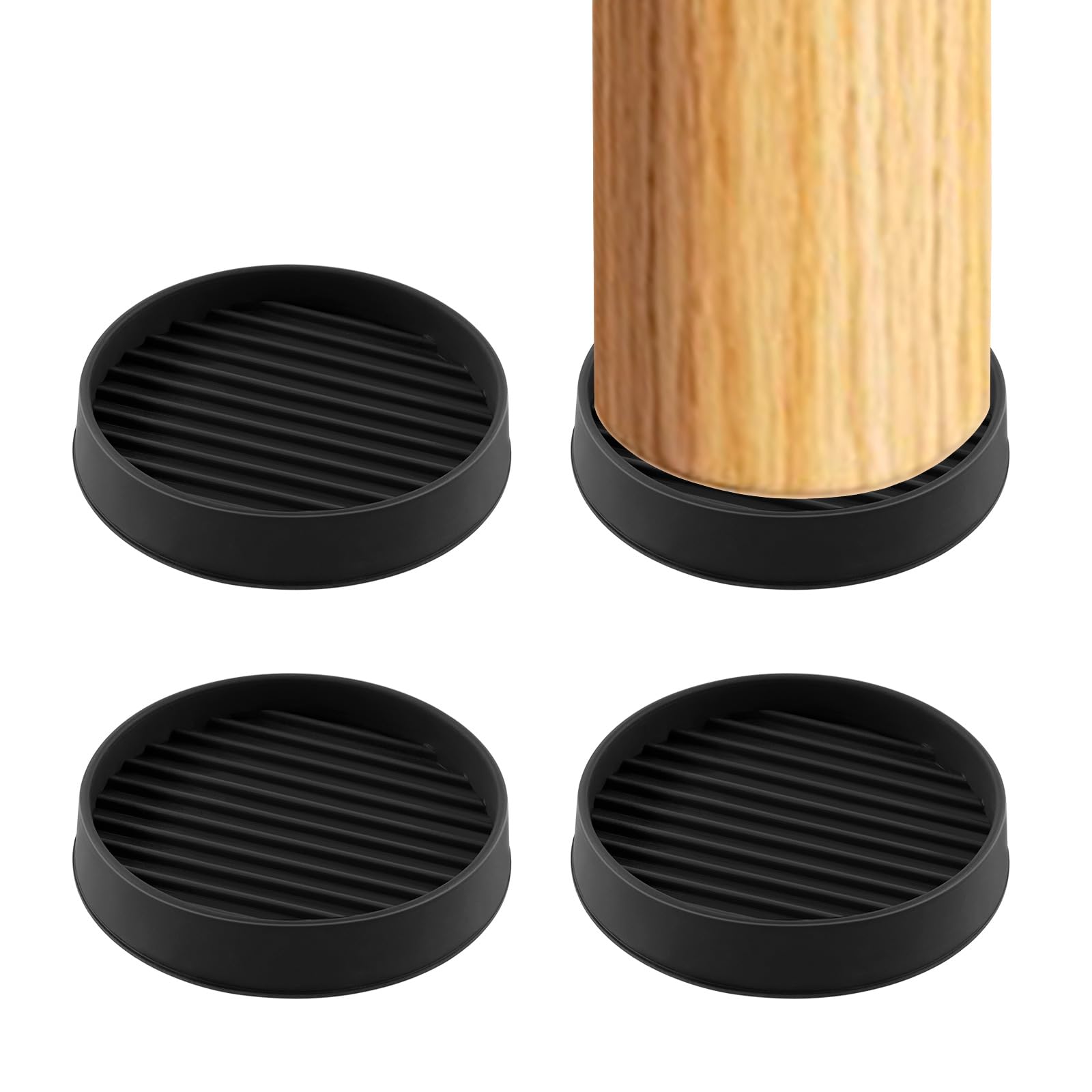 Swpeet 4Pcs 2" x 2" Round Black Rubber Anti Skid Caster Cups Non Slip Furniture Pads Kit, Anti-Slip Gripper - Image 2