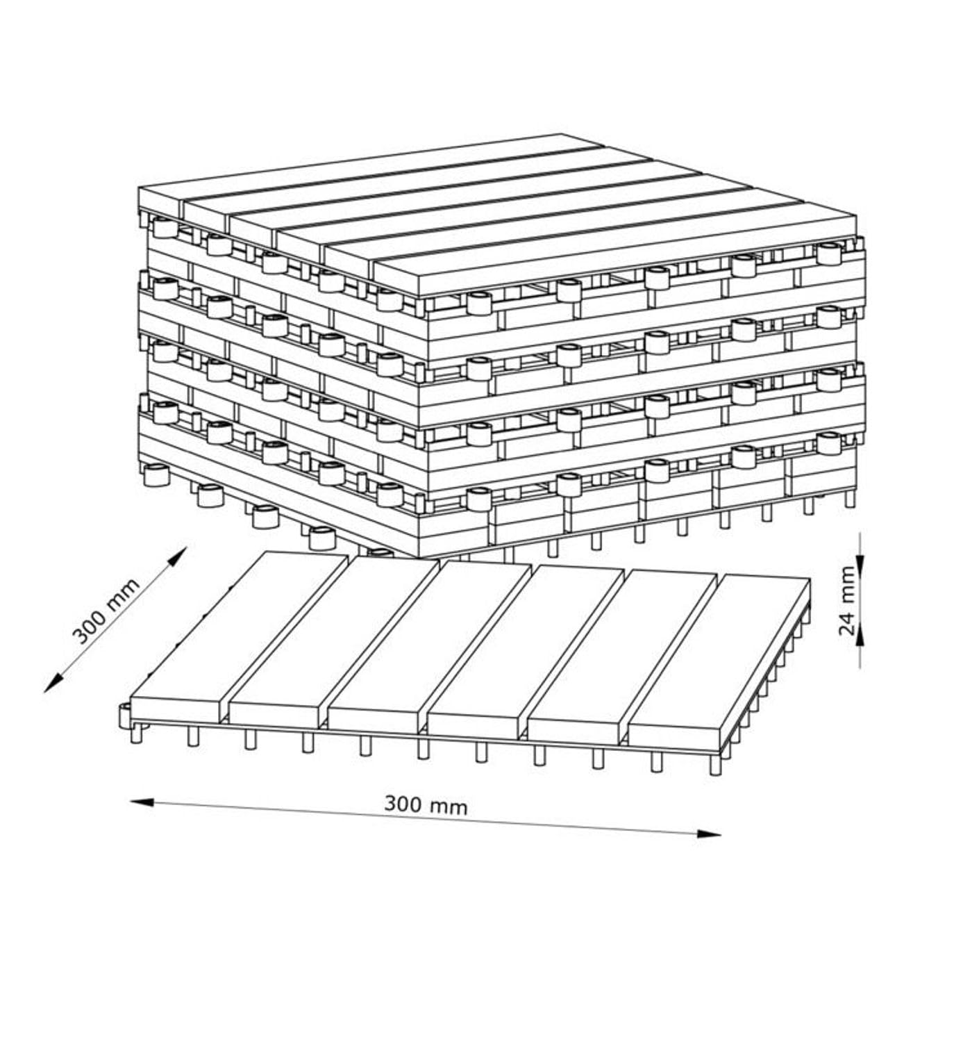 Holzfliesen 1 m² Akazien Klickfliesen 30x30 cm Terrassenfliesen Balkon | BURI, 11 Stück, wetterfest, UV-beständig, Stecksystem, Außenbereich, Garten, rutscharm, Massivholz, langlebig