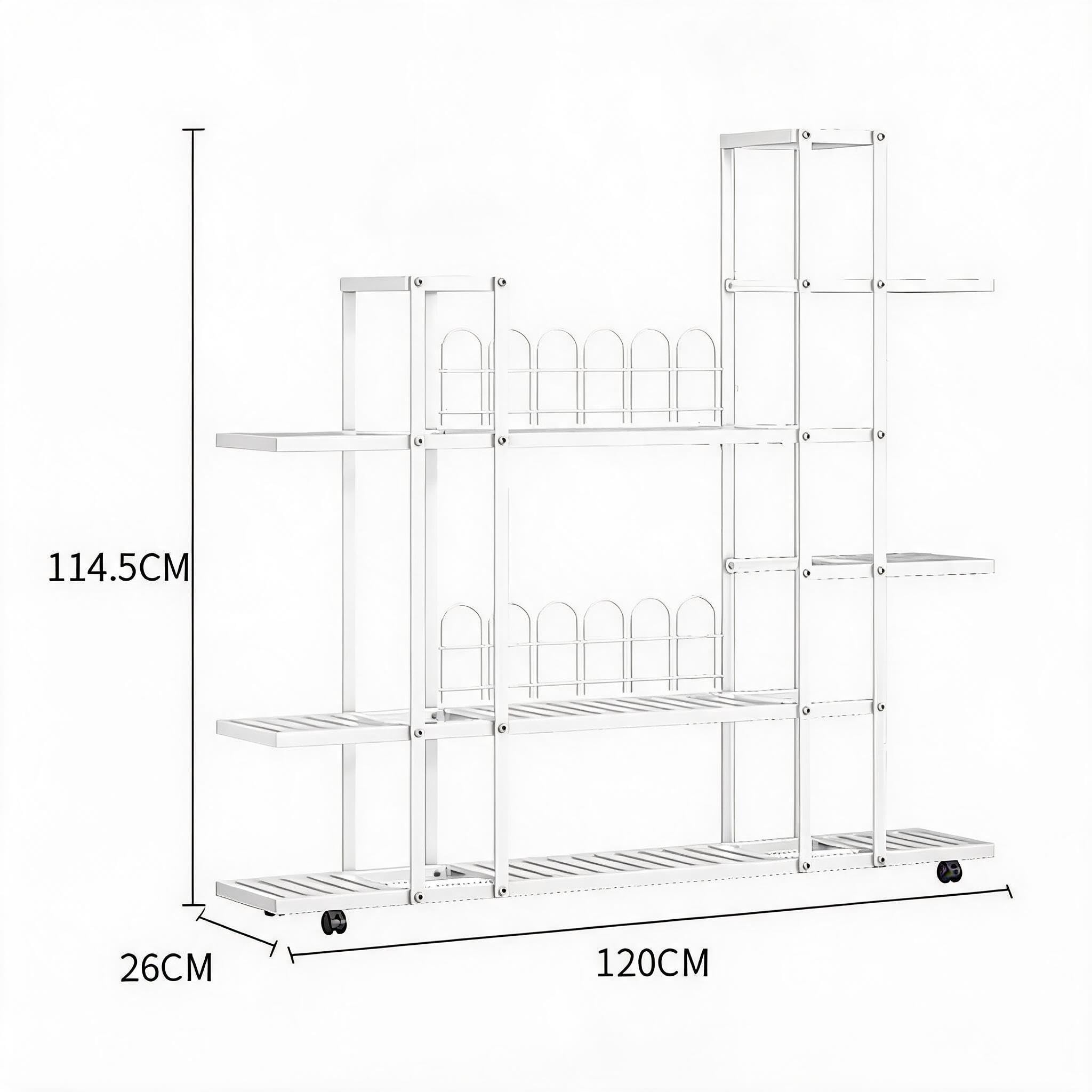 Garvee Porta Piante da Interno ed Esterno, Scaffale per Piante in Ferro per Vasi, Supporto Fiori con Ruote, Espositore Piante Salvaspazio per Soggiorno, Balcone e Giardino (7 Livelli (Bianco))