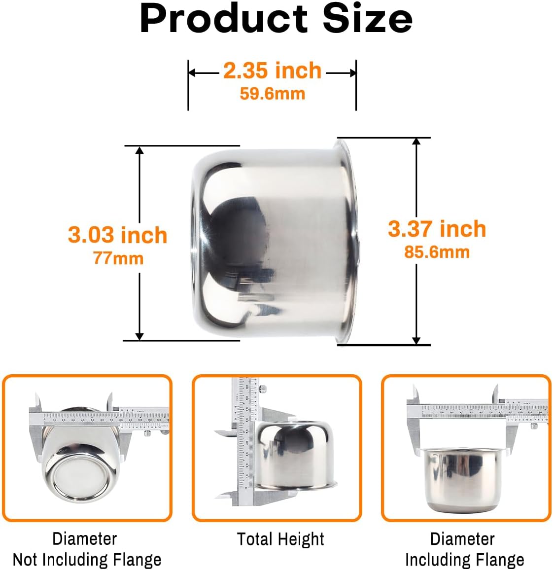 Stainless Steel 3.03 inch Wheel Center Caps Hub Cap 77mm Fit 3.03" Bore Rims Truck Trailer RV SUV Chrome Push Through Wheel Cover, 4Pcs
