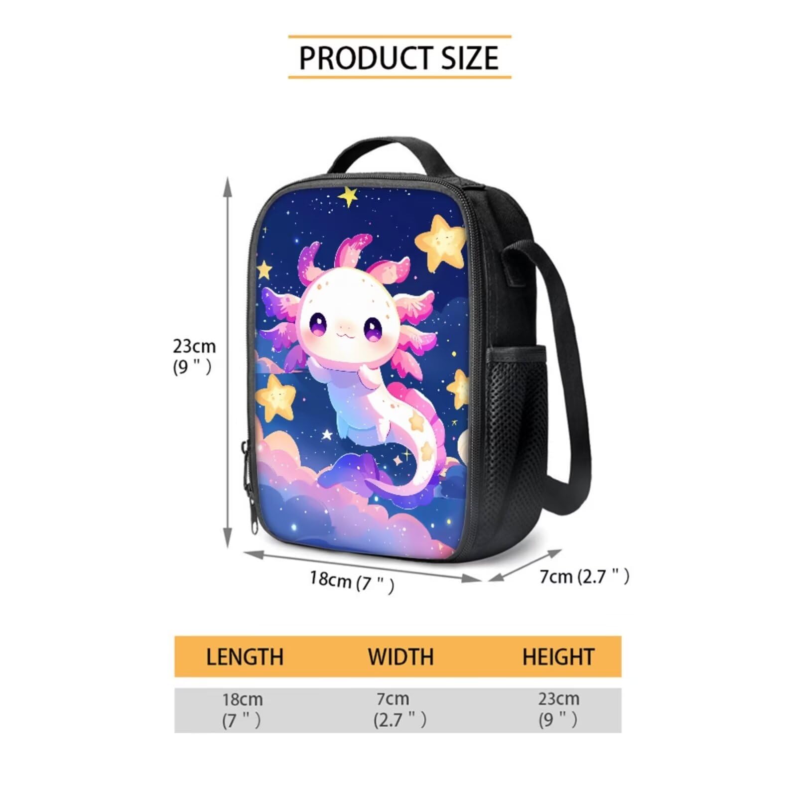 COEQINE Kids Cute Lunch Box with Water Bottle Insulation Cute Axolotl Galaxy Space Themes School Bag and Lunch Box Water Bottle Cute - Image 2