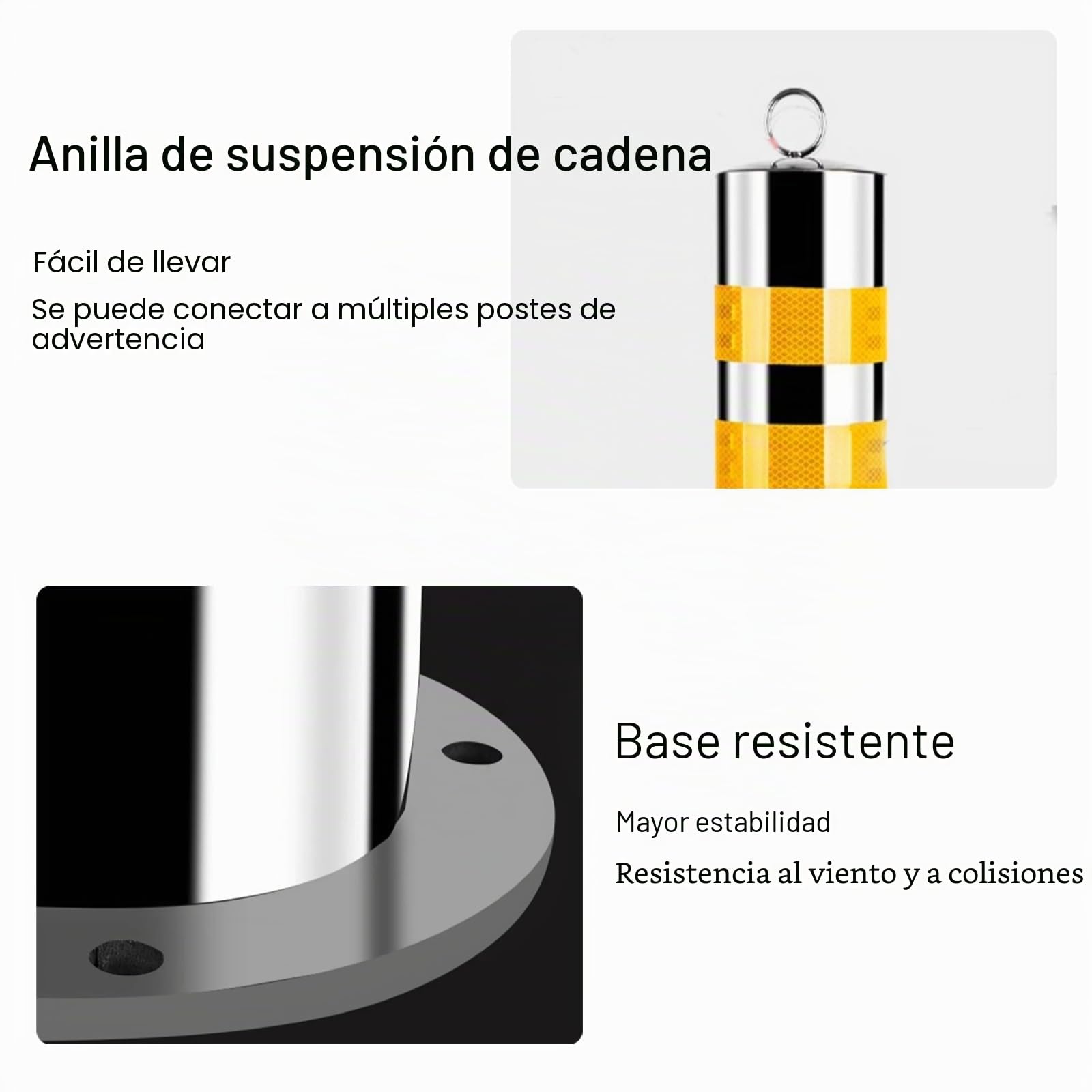 Pilona bolardo de Metal con Base removible, Bolardo De Seguridad De Acero Inoxidable con Tiras Reflectantes, Uso Industrial, Comercial y Privado(Yellow-2pcs,7.6 * 75cm/3 * 35in)
