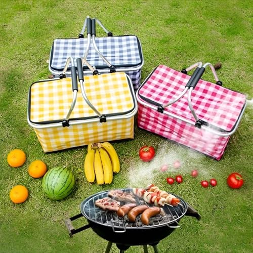 Image of Large Collapsible Picnic Basket with Lid - Foldable Insulated Food Storage Basket for Travelling, Outdoor Camping, Grocery Shopping & Picnic Use