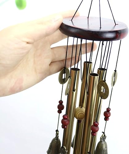 Miniatura 3 de Campanas de viento de metal vintage, campana china de la suerte Feng Shui adorno colgante para el hogar, campanas de viento de madera de metal para