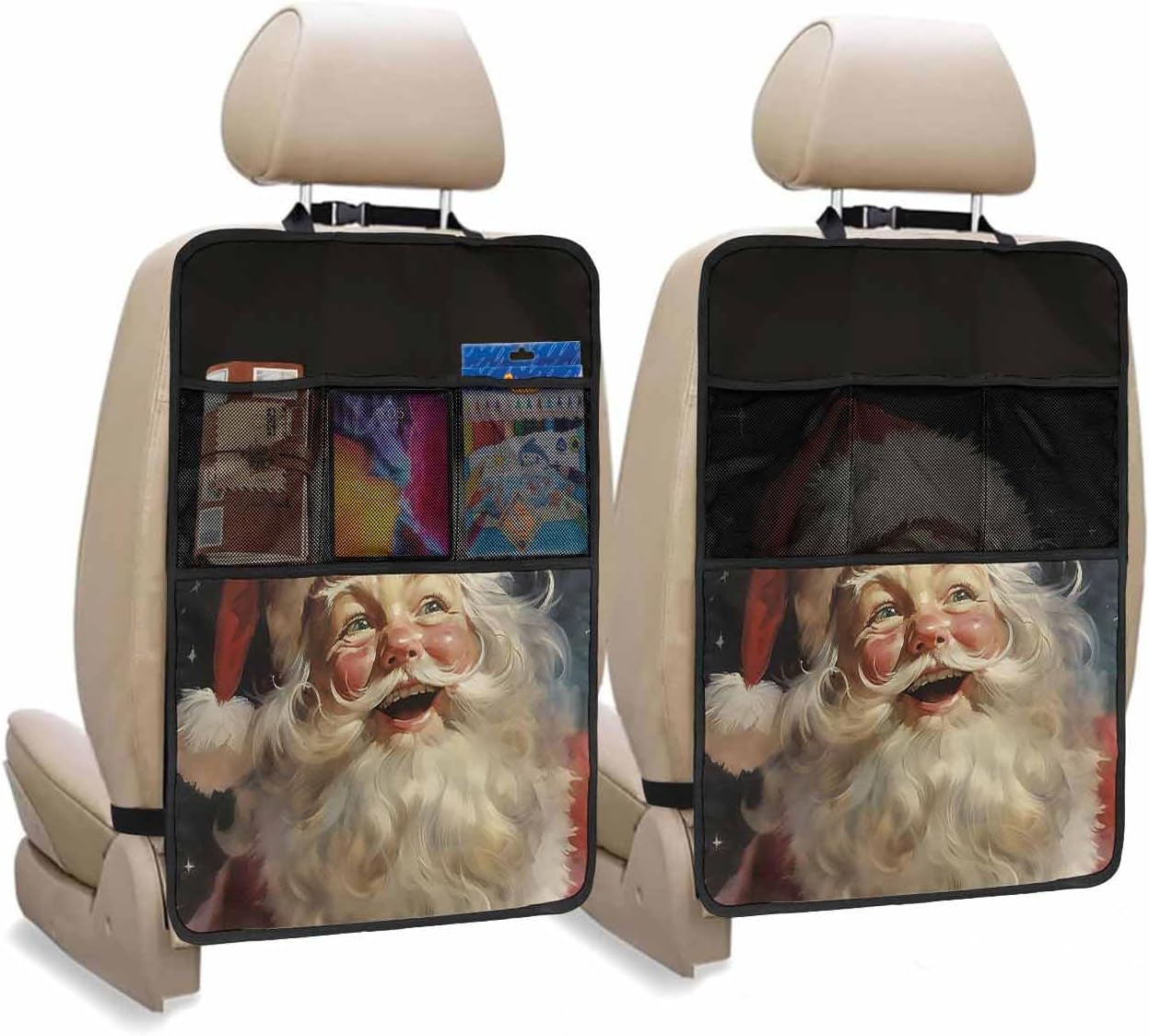 T&H XHome Car Seat Protector, 2 Pack Kick Mats Back Seat Protector Christmas Smiling Santa Claus Waterproof Backseat Cover for Kids Universal Fit Automotive Interior Protectors