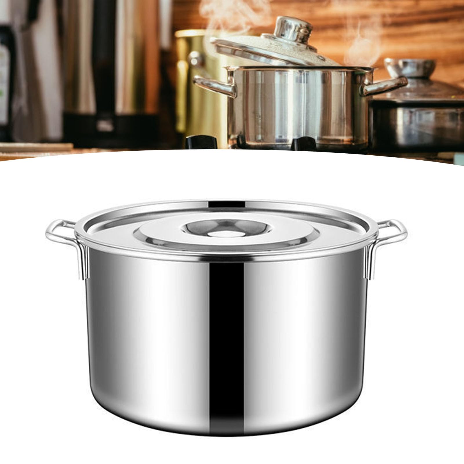 Olla de acero inoxidable, olla de sopa de gran capacidad con tapa, calentamiento uniforme, fácil de limpiar, 45 cm, asas dobles para una elevación segura, cocina multifuncional
