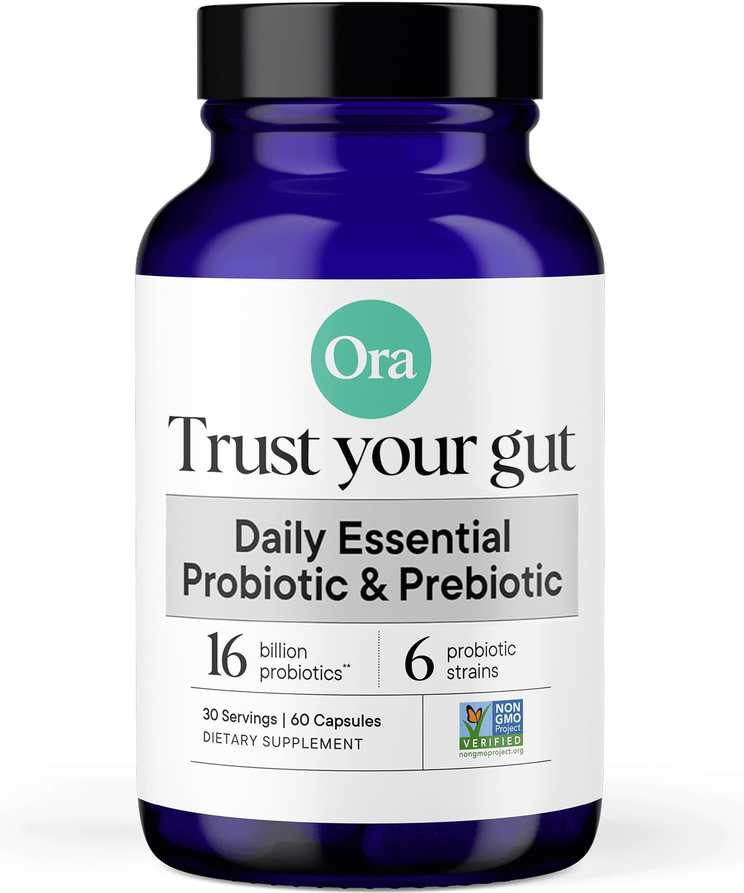 Ora Organic Probiotics with Prebiotics for Digestive Health 16 Billion CFU - Trust Your Gut - Strains - Acidophilus Lactobacillus Breve Bifidum Lactis