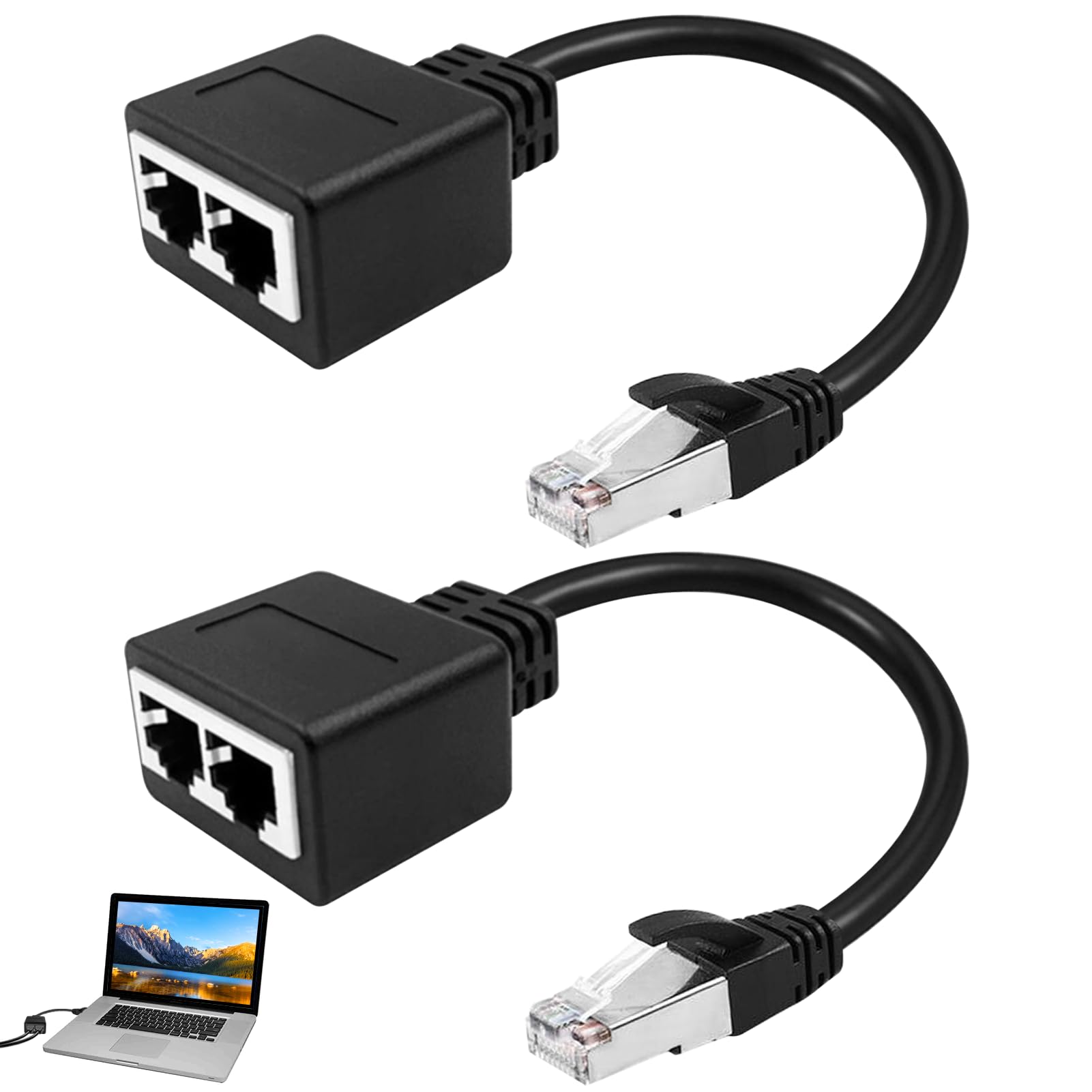 Menibeuty Lot de 2 répartiteurs RJ45 LAN Ethernet Extender 1 vers 2 pour Cat5 Cat5e Cat6 Cat7