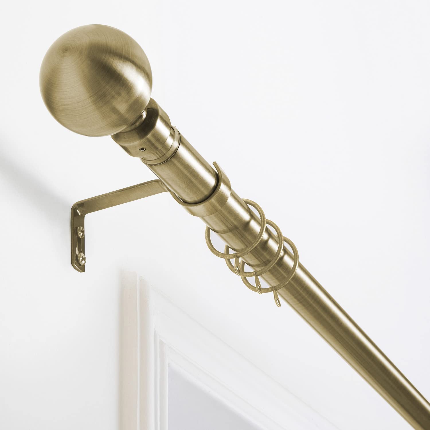 Oxford Homeware Curtain Poles Metal Extendable - Durable Plain Ball Curtain Pole Set Includes Finials, Rings, Brackets & Fittings (Antique Brass, 120-210 Cm, 48 Inches to 83 Inches) โ image 1