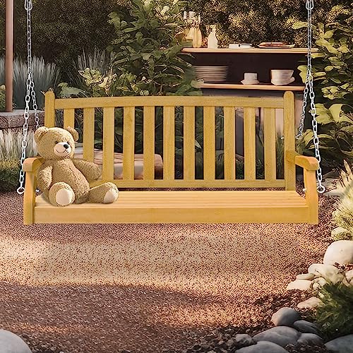 Hofzelt Premium Cedar Wood Swing Chair For Home Use With High Strength Chains, Load Capacity 500Lbs (Yellow) #TOP5