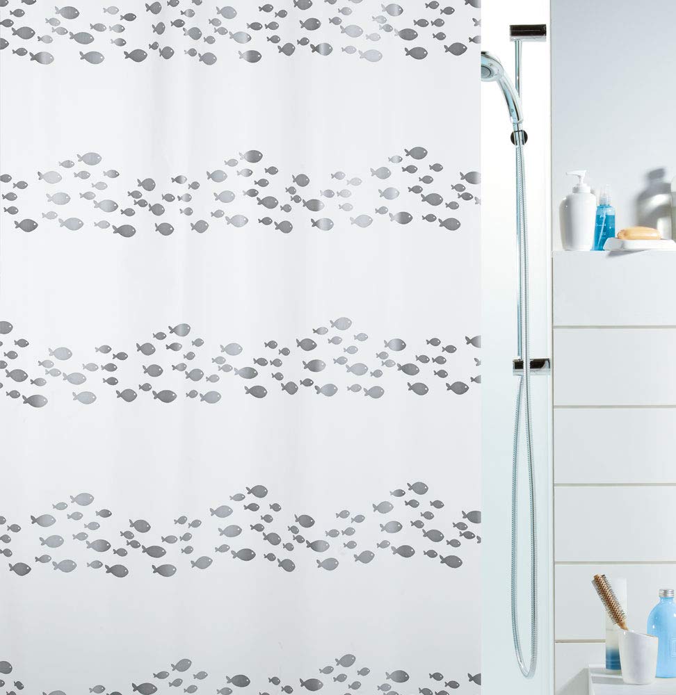 Spirella Anti-Schimmel Duschvorhang – 180x200 Cm, Polyester, Mit Fisch-Motiv