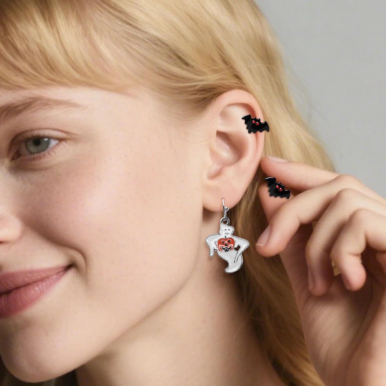 Halloween Earrings for Women, Bat Spider Pumpkin Ghost Cat Earrings Dangle Jewelry Accessories Costumes 9 Set - Image 7