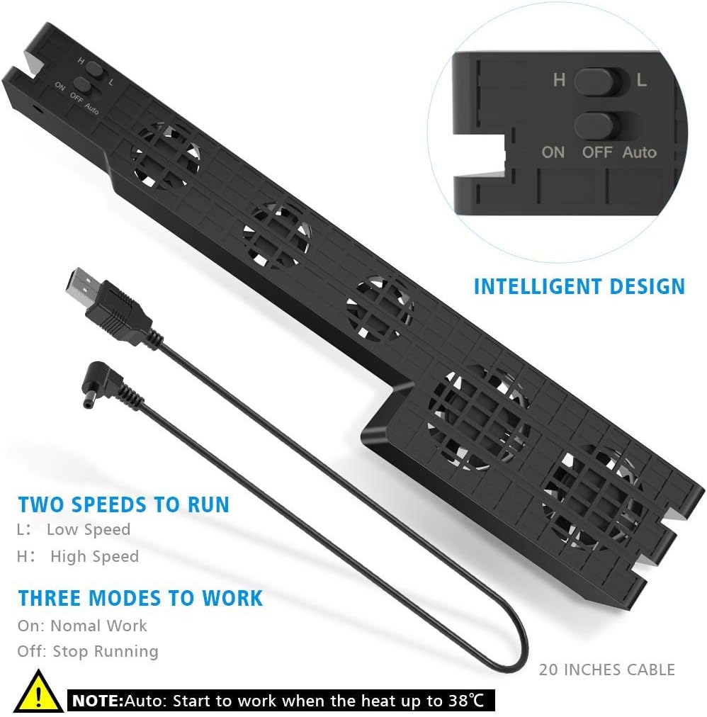 PS4 Pro Cooler , USB External 5-Fan Super Turbo Temperature Cooling Fan with USB Cable Black for comfortable with Sony Playstation 4 Pro Gaming Console（black）