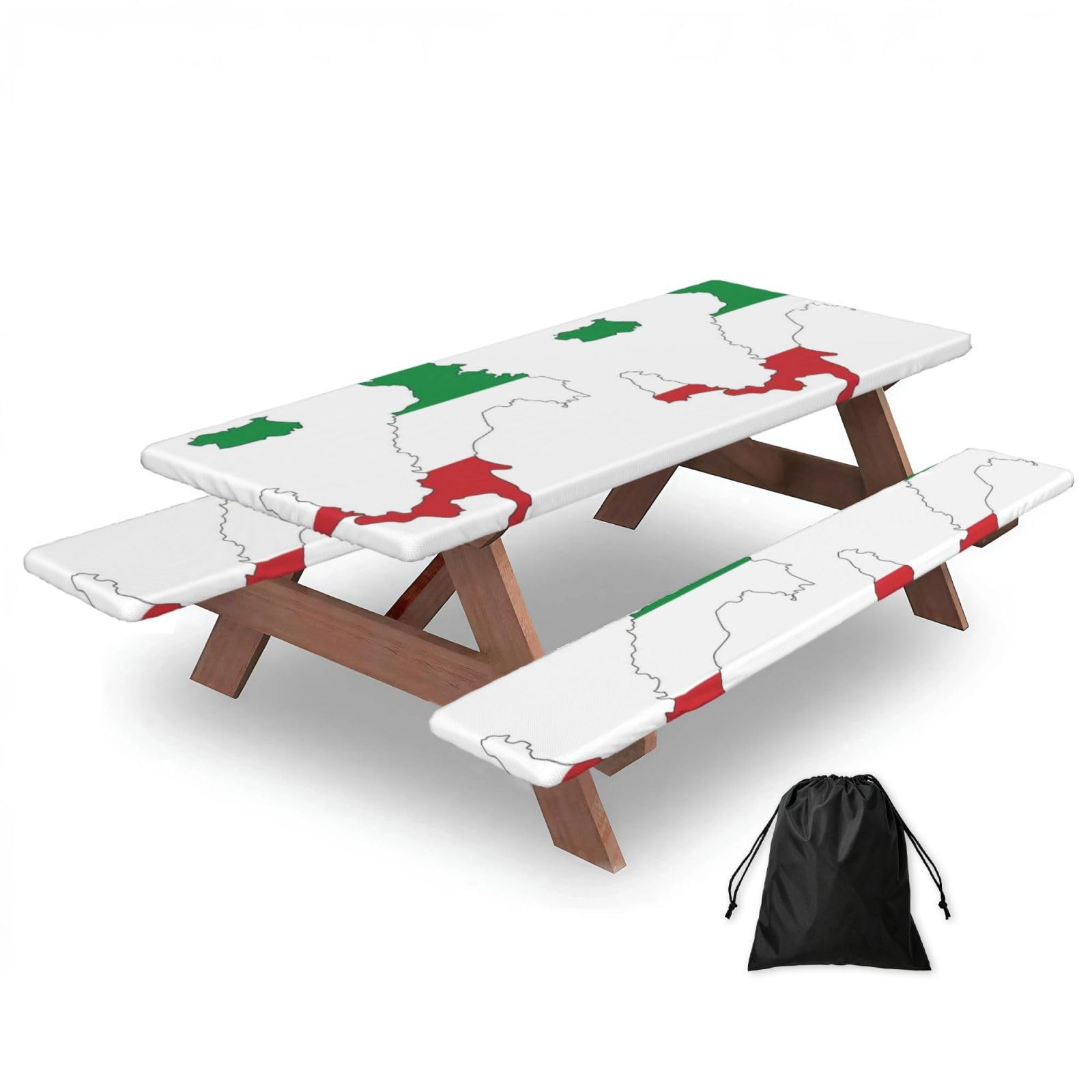 Zyjhyy Black Italian Flag Map Print Party Table Covers With Bench Covers Set Of 3 Picnic Table Cloth Wipe Clean For Garden Camping