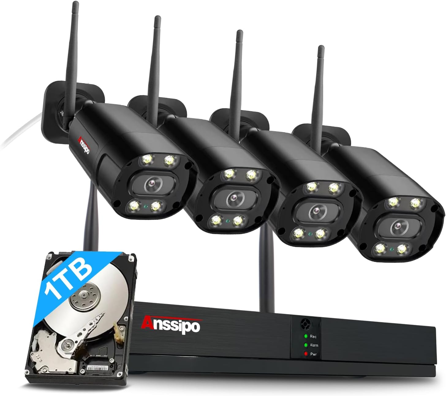 4K Home Security Camera System Wireless, Plug-in 5MP WiFi Security Cameras for 24/7 Recording, 8 Channel NVR with 1TB Hard Drive, 4 Camera Kit, 2 Way Audio, AI Detection, Spotlights Night Vision