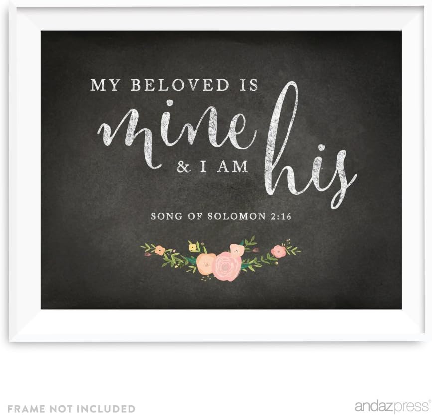 Andaz Press Biblical Wedding Love Quote Wall Art, Chalkboard Floral Roses Print Poster, 8.5x11-inch, I Have Found the One Whom My Soul Loves, Song of Solomon, Christmas Gift, 1-Pack
