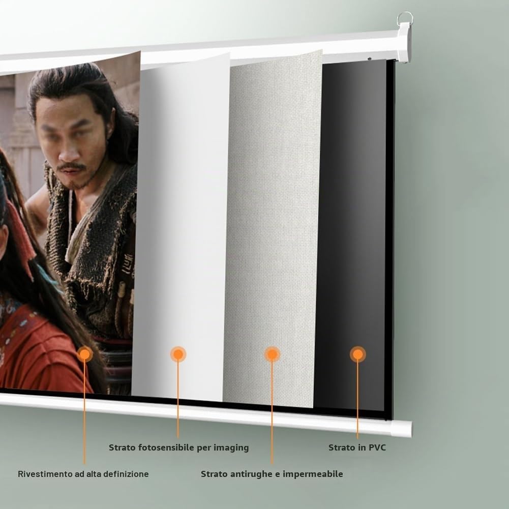 Schermo per Proiettore Motorizzato da 60 72 84 Pollici con Telecomando, 4K HD Bianco Opaco, Montaggio a Parete/Soffitto per Home Theater, Ufficio(60"(4:3))