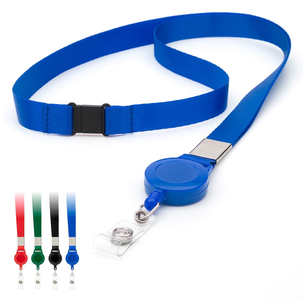 LanyardsTomorrow Lot de 100 cordons rétractables pour badge d'identification avec cordon de sécurité et clip extensible Bleu 15 mm