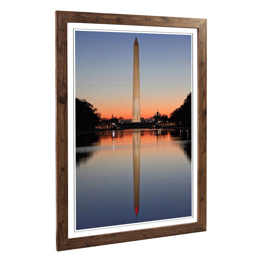 Big Box Art Framed Print of Sunrise Washington Monunment USA Design | Wall Art Picture | Home Decor for Kitchen, Living Room, Bedroom, Hallway, Walnut, A2 / 24.5x18 Inch / 62x45cm