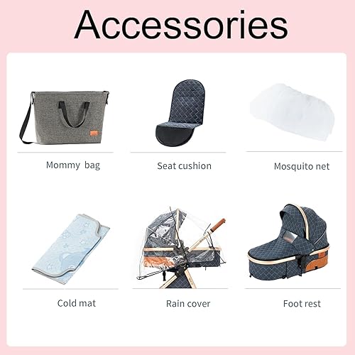 Miniatura 3 de Cochecito de bebé moisés reversible de tamaño completo y asiento para niños pequeños, diseño plegable con toldo UPF 50+, protector de insectos,