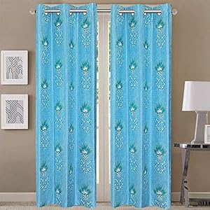 Queenzliving Secret Linen Curtain, Long Door 9 feet- Pack of 2, Sky Blue