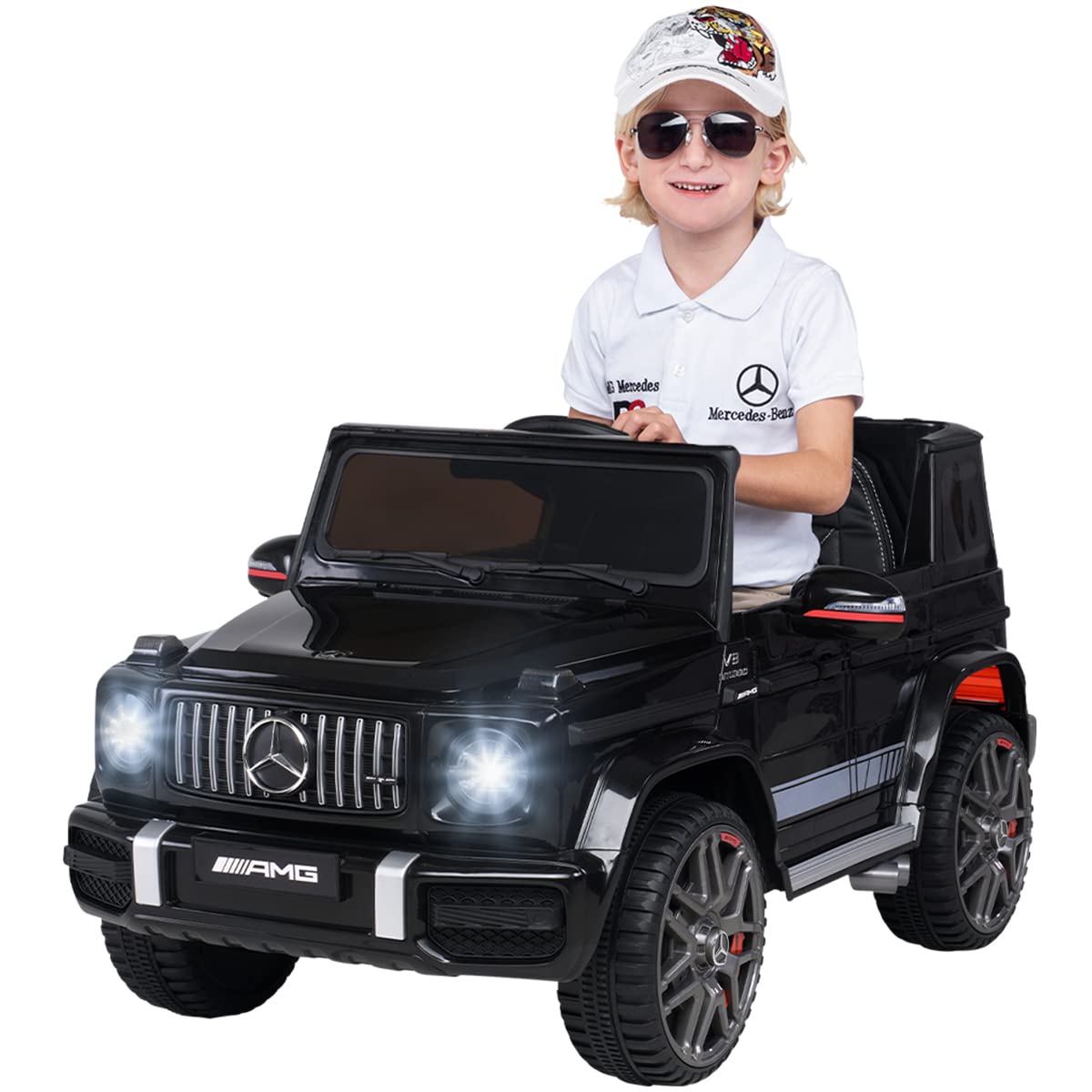 Actionbikes Motors Coche eléctrico para niños Mercedes Benz Amg G63 W463 – Licencia – Mando a distancia de 2,4 GHz – Asiento de cuero – Coche eléctrico para niños a partir de 3 años (negro)