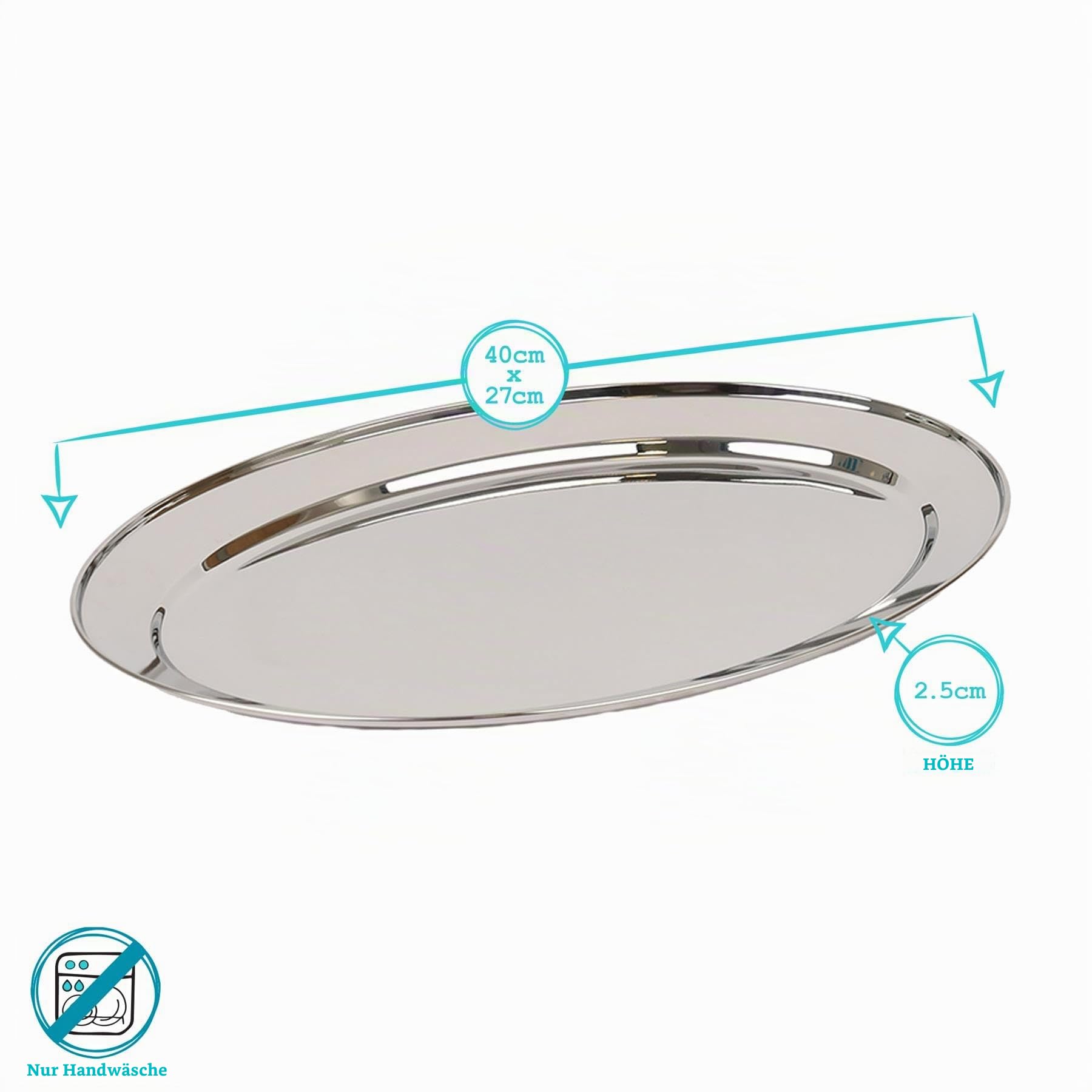 Argon Tableware 6X 40cm x 27cm Oval Servierplatten aus Edelstahl - Mittel Party Abendessen Snack Büfett Essen Sandwich Anzeige Tablett Platten Gerichte