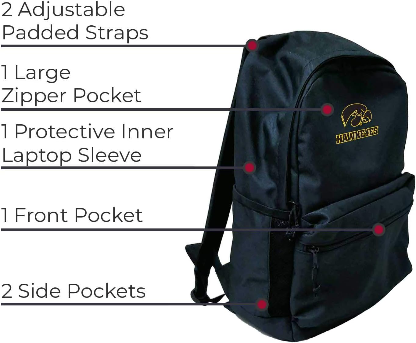 Campus Colors Honor Roll Tech Friendly Backpack (Iowa Hawkeyes - Black,) : Sports & Outdoors