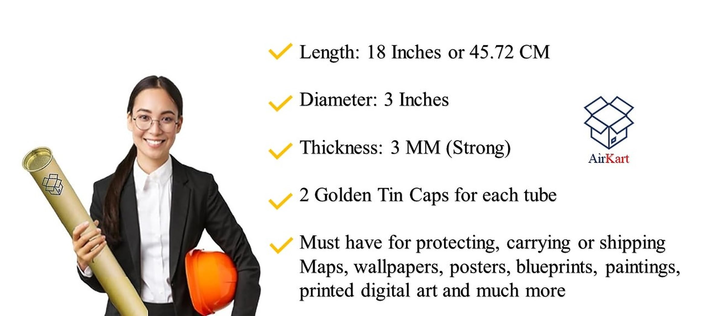 3 Inches Wide Art Mailing Tubes With Metal Caps (Length: 18 Inches (Pack of 4 Tubes)) 2