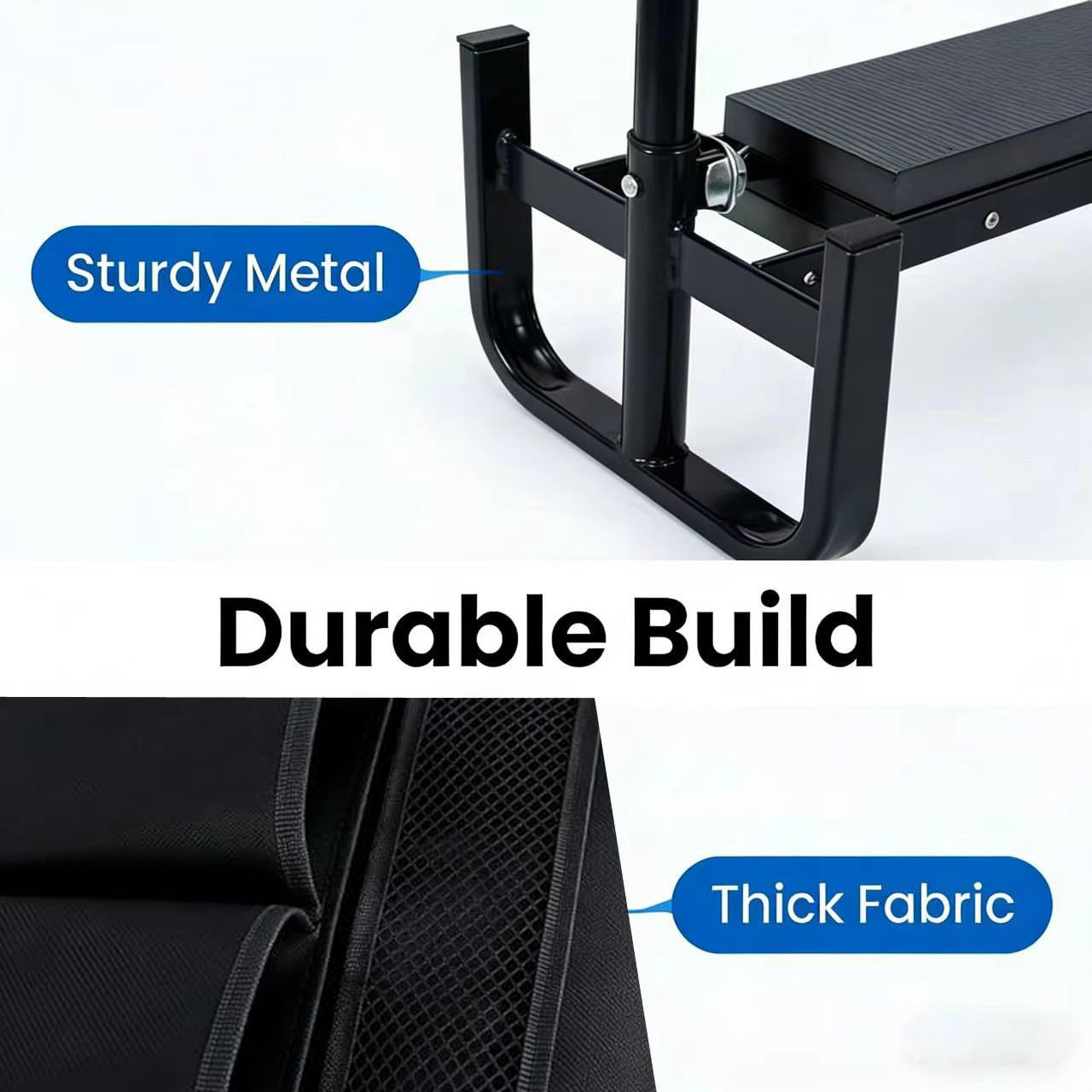 Asiento de Jardín Kneeler 2 en 1 con Bolsa para Herramientas, 60x52x27cm Banco de Jardinería Plegable, Portátil y Plegable Banco de Rodillas, Taburete Reclinatorio de Jardín (Negro) — view 4