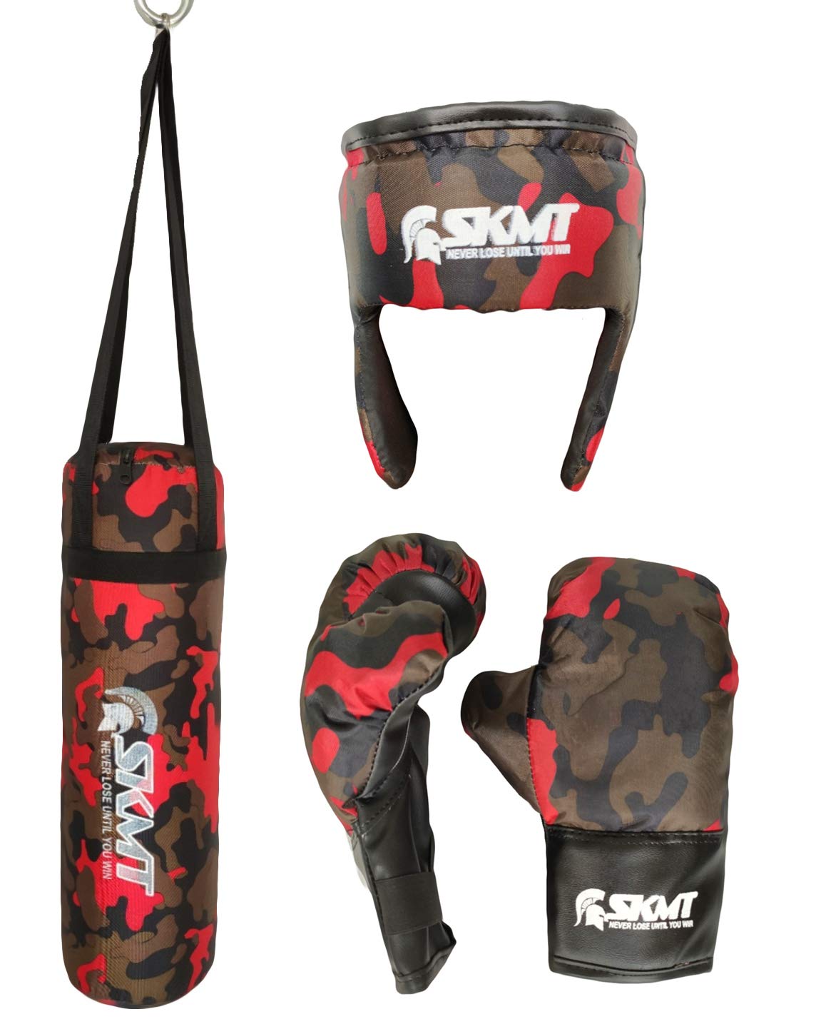 SKMT NEVER LOSE UNTIL YOU WIN Kids Boxing Set - Boxing Kit for Kids (2-8 Years) (CAMO RED)